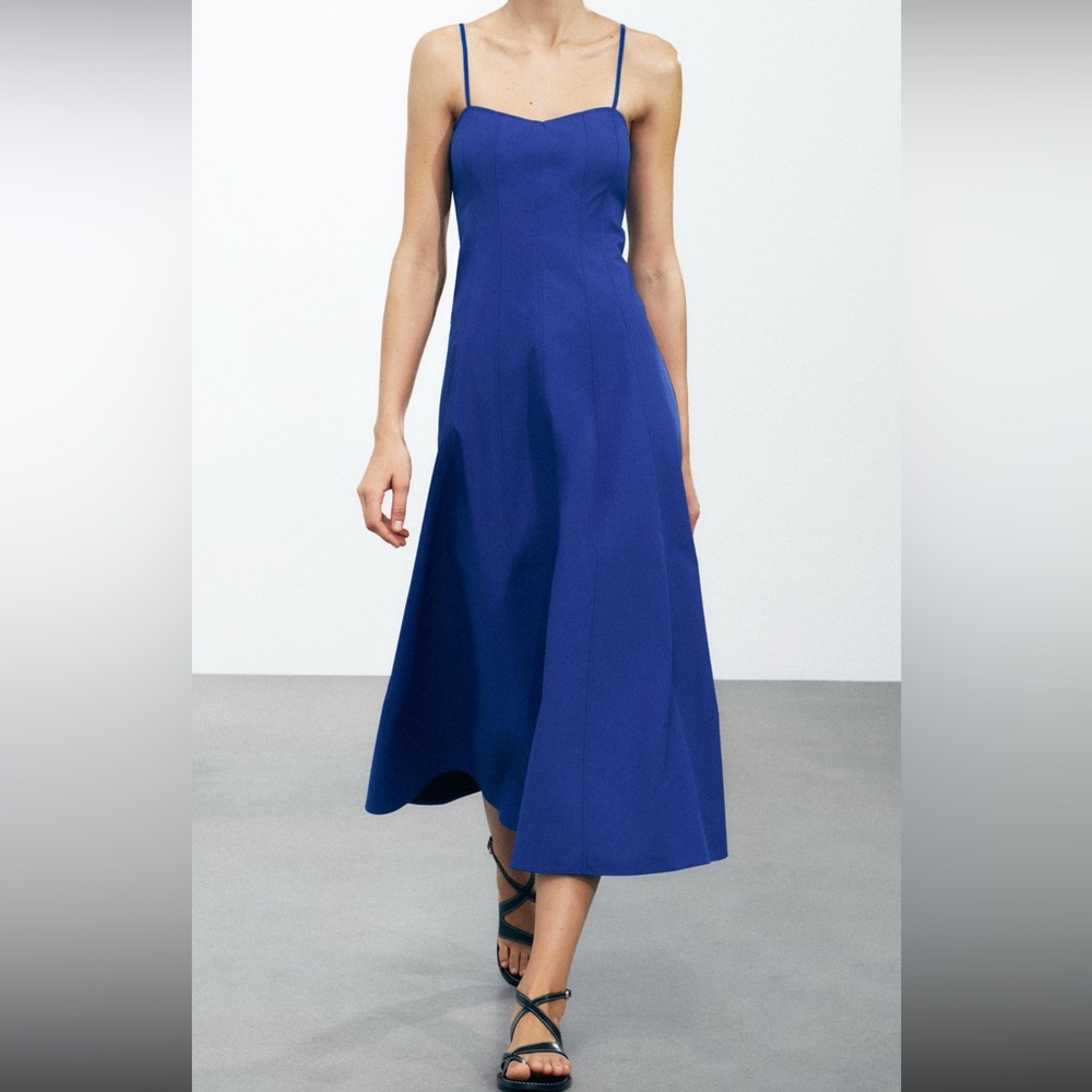 Zara Blue Midi Poplin Dress- NWT